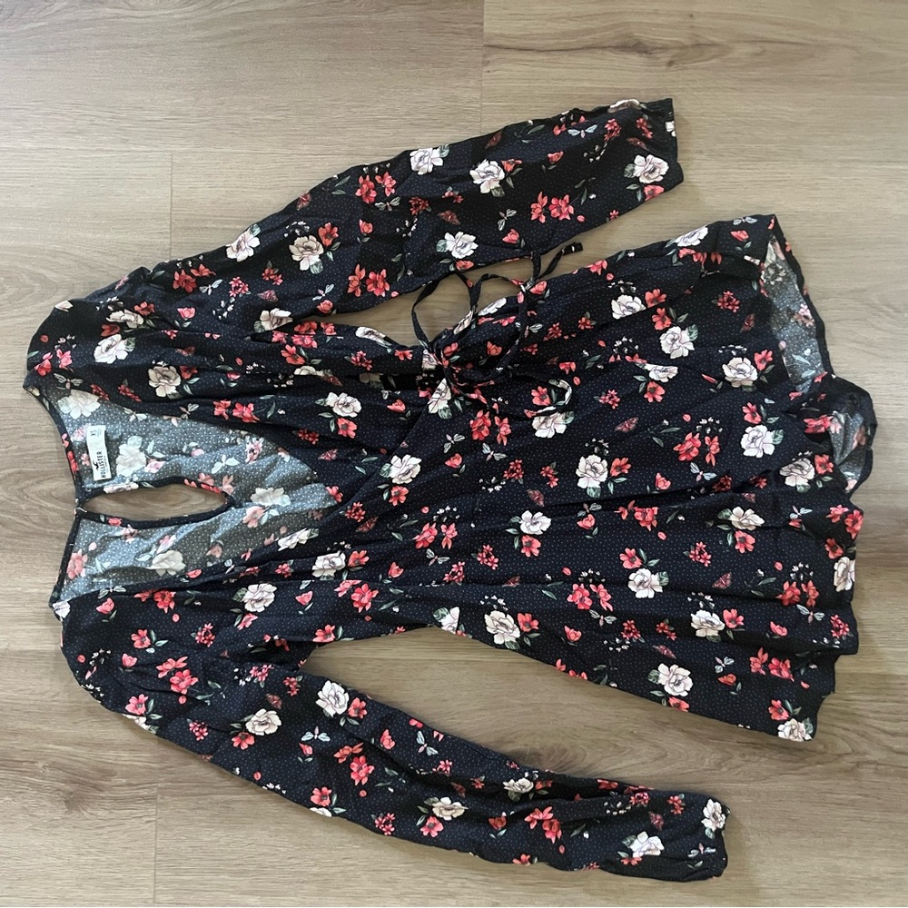 Hollister Black Floral Long Sleeve Romper